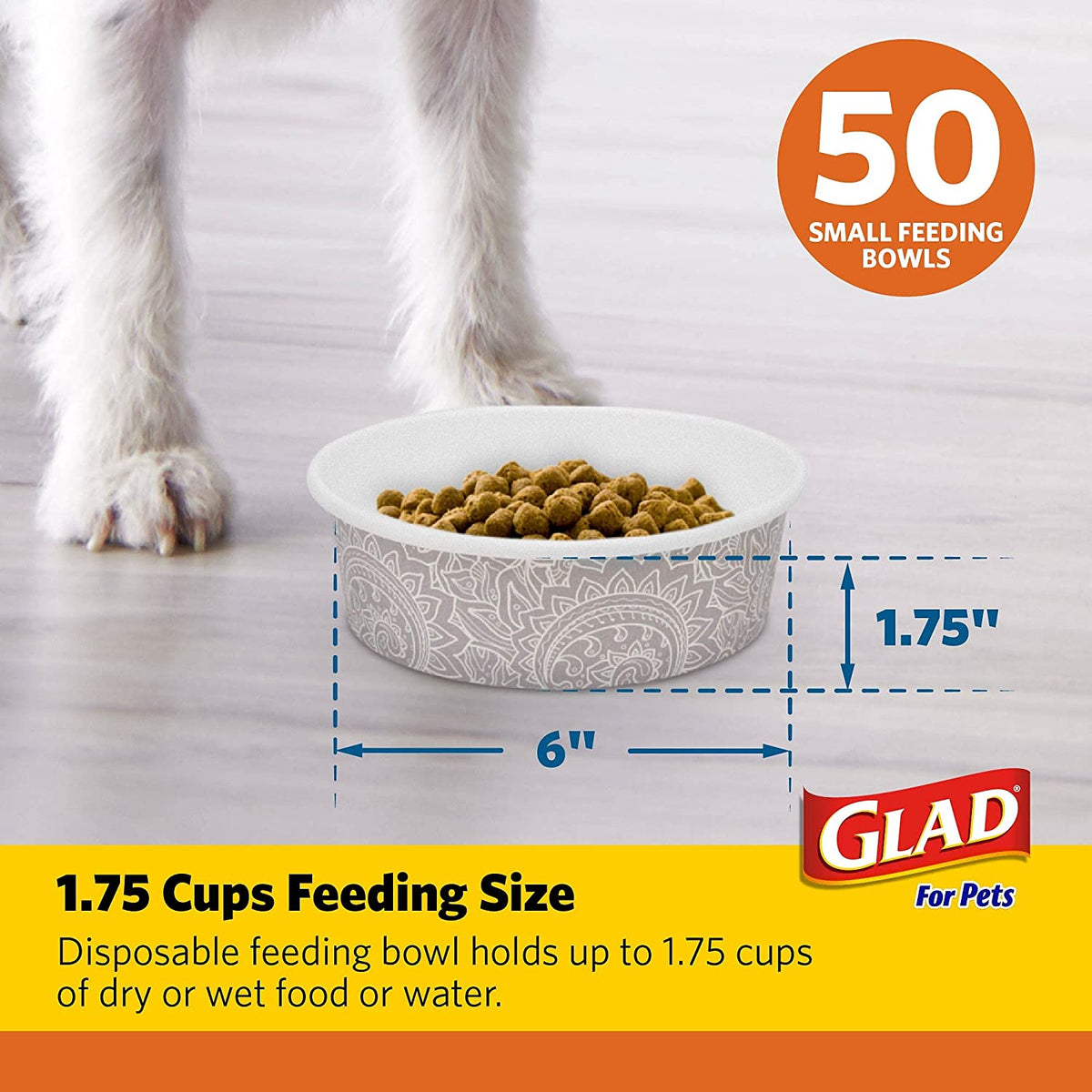 for Pets Disposable Feeding Bowls | Small Dog Feeding Bowls in Gray Pattern | 1.75 Cup Size - Great for Dry, Wet Dog Food or Water (Pack of 1)